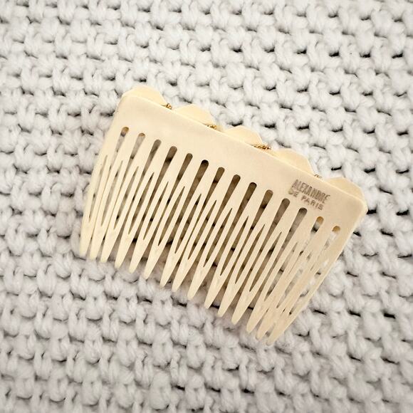 Alexandre de Paris Ivory Cream Gold Chain Accent Geometric Side Hair Comb Single - Picture 2 of 4